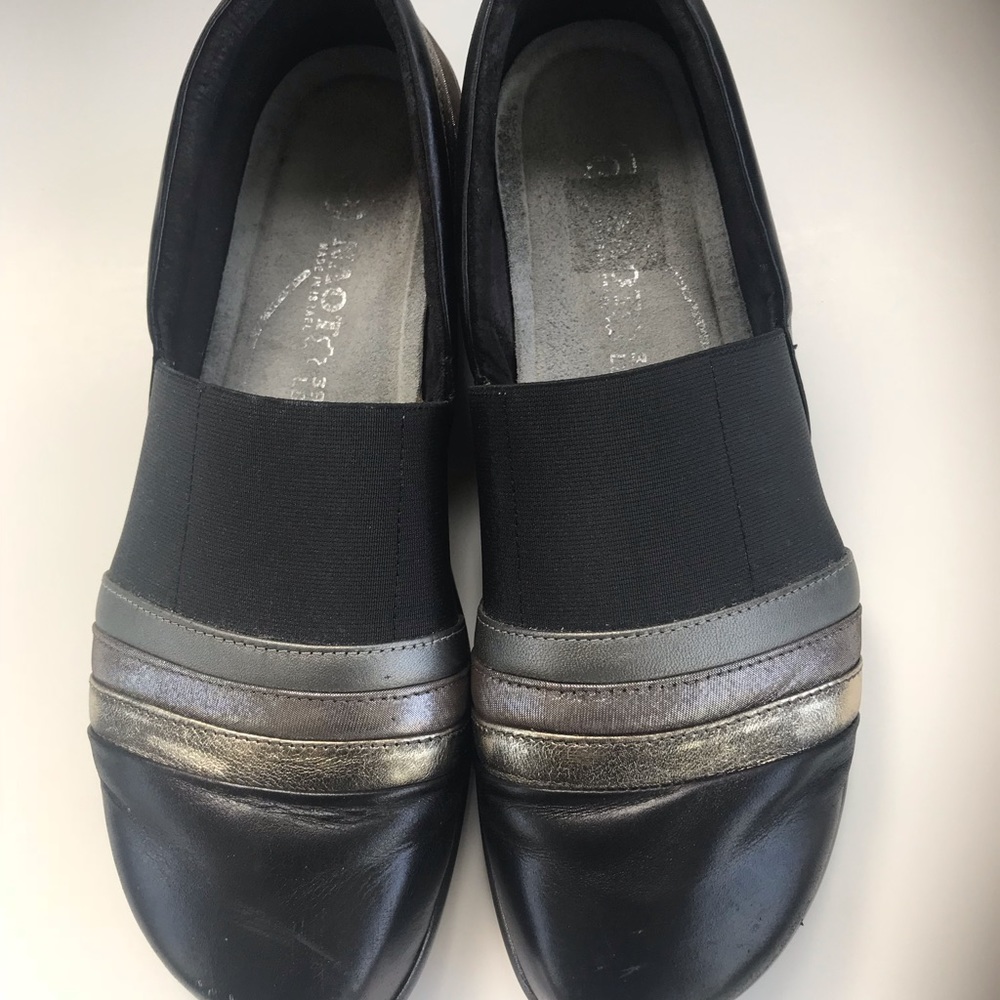 NAOT gold pewter leather slip on shoes flats